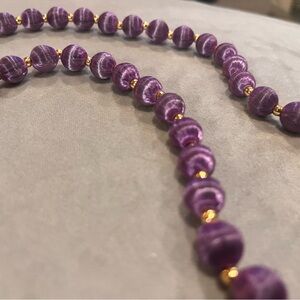 Elegant Purple silk wrap breads and Gold Beaded Necklace